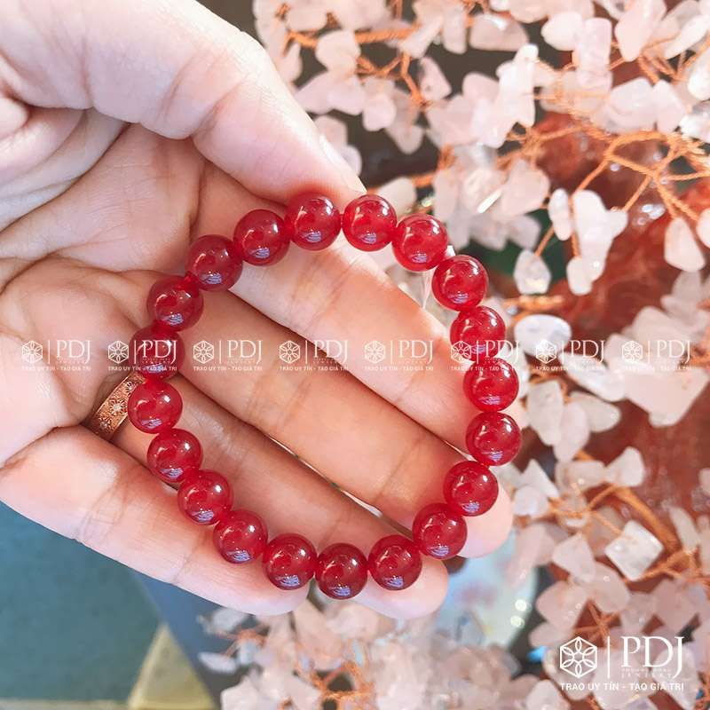 Vòng tay đá mã não đỏ cam PDJ - Đá mã não cao cấp - Kèm hộp đựng - Trang sức PDJ