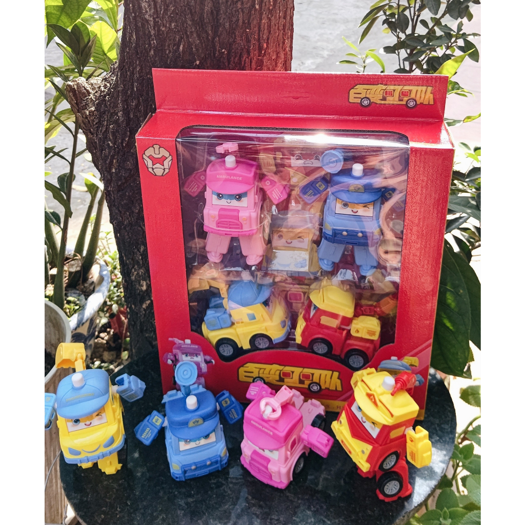 Đồ chơi biệt đội Poli Robocar biến hình bộ 6 xe, 4 xe,  Bộ xe Poli biến hình thành robot cho bé