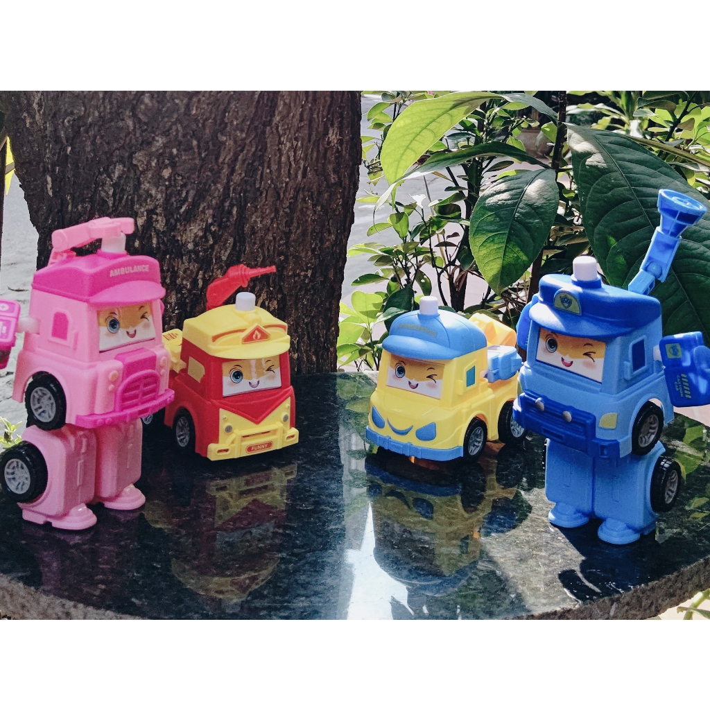 Đồ chơi biệt đội Poli Robocar biến hình bộ 6 xe, 4 xe,  Bộ xe Poli biến hình thành robot cho bé