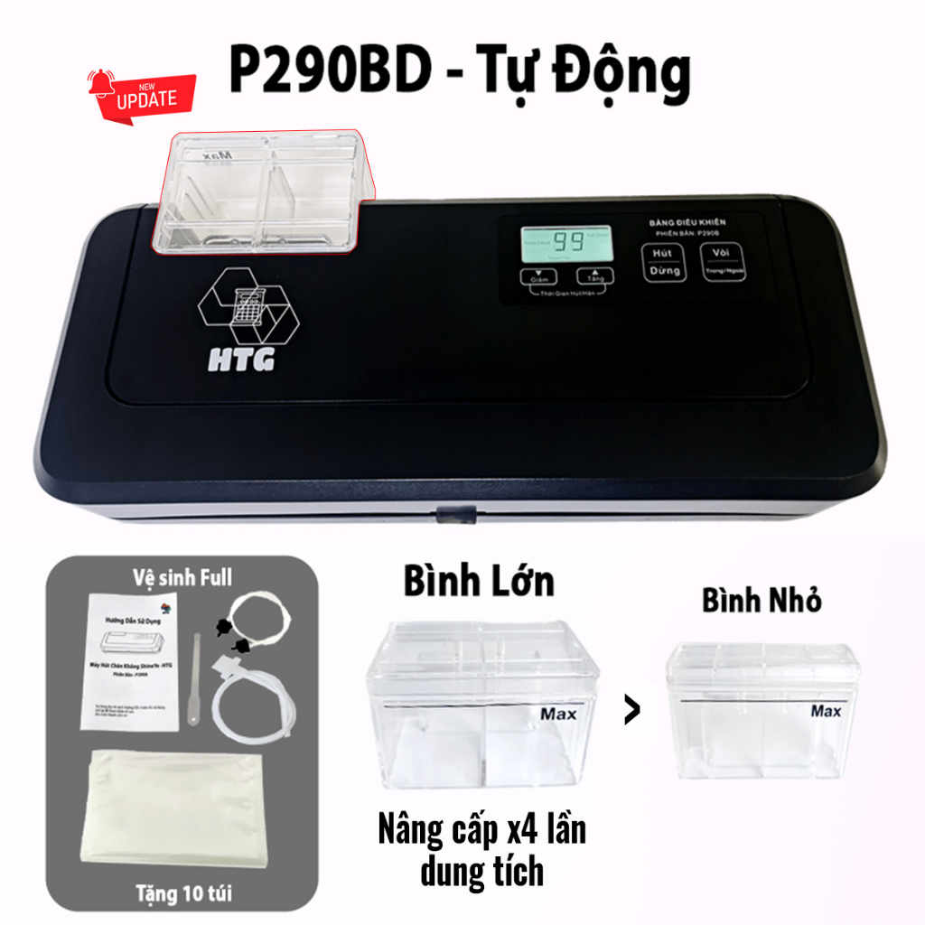 Máy Hút Chân Không HTG P290B Không Kén Túi, Ép Chân Không Thực Phẩm Khô Và Ướt Gia Đình, Tự Động Bán Công Nghiệp