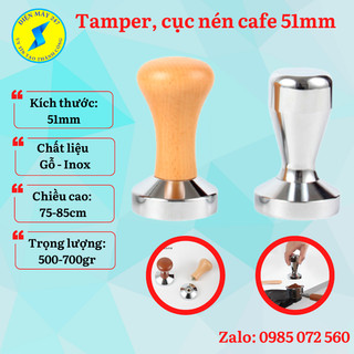 Tamper nén cà phê 51mm - cục nén cà phê 51mm - tay cầm gỗ - inox