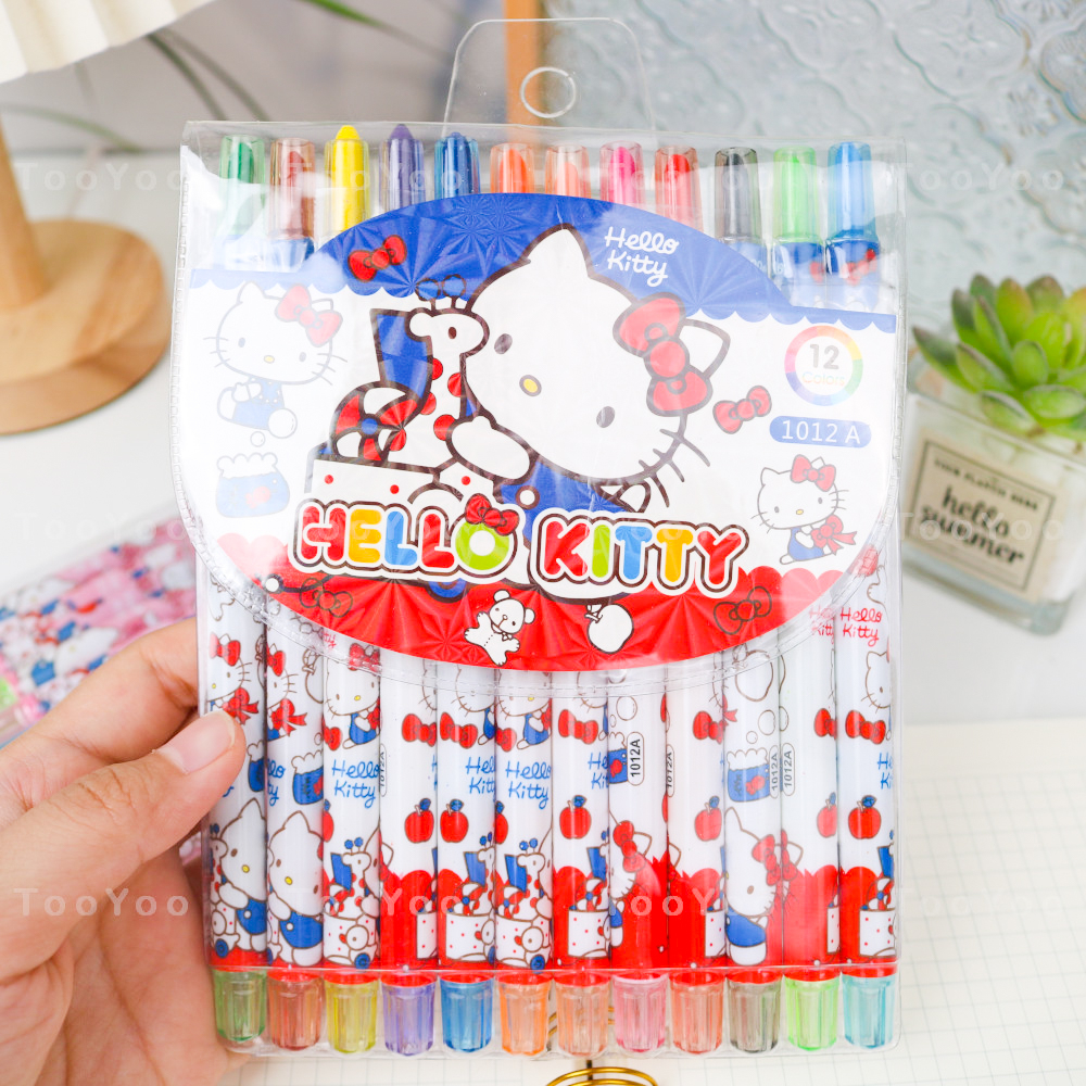 Hộp 12 cây bút sáp màu nắp vặn Hello Kitty dễ thương cute BK00182