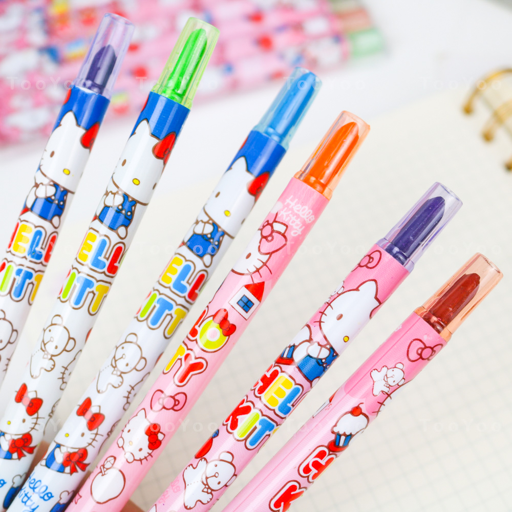 Hộp 12 cây bút sáp màu nắp vặn Hello Kitty dễ thương cute BK00182