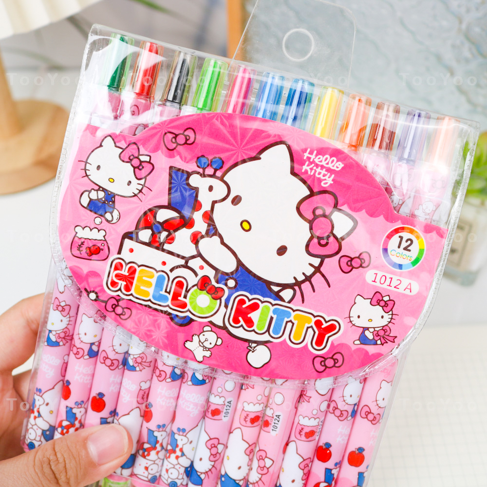 Hộp 12 cây bút sáp màu nắp vặn Hello Kitty dễ thương cute BK00182