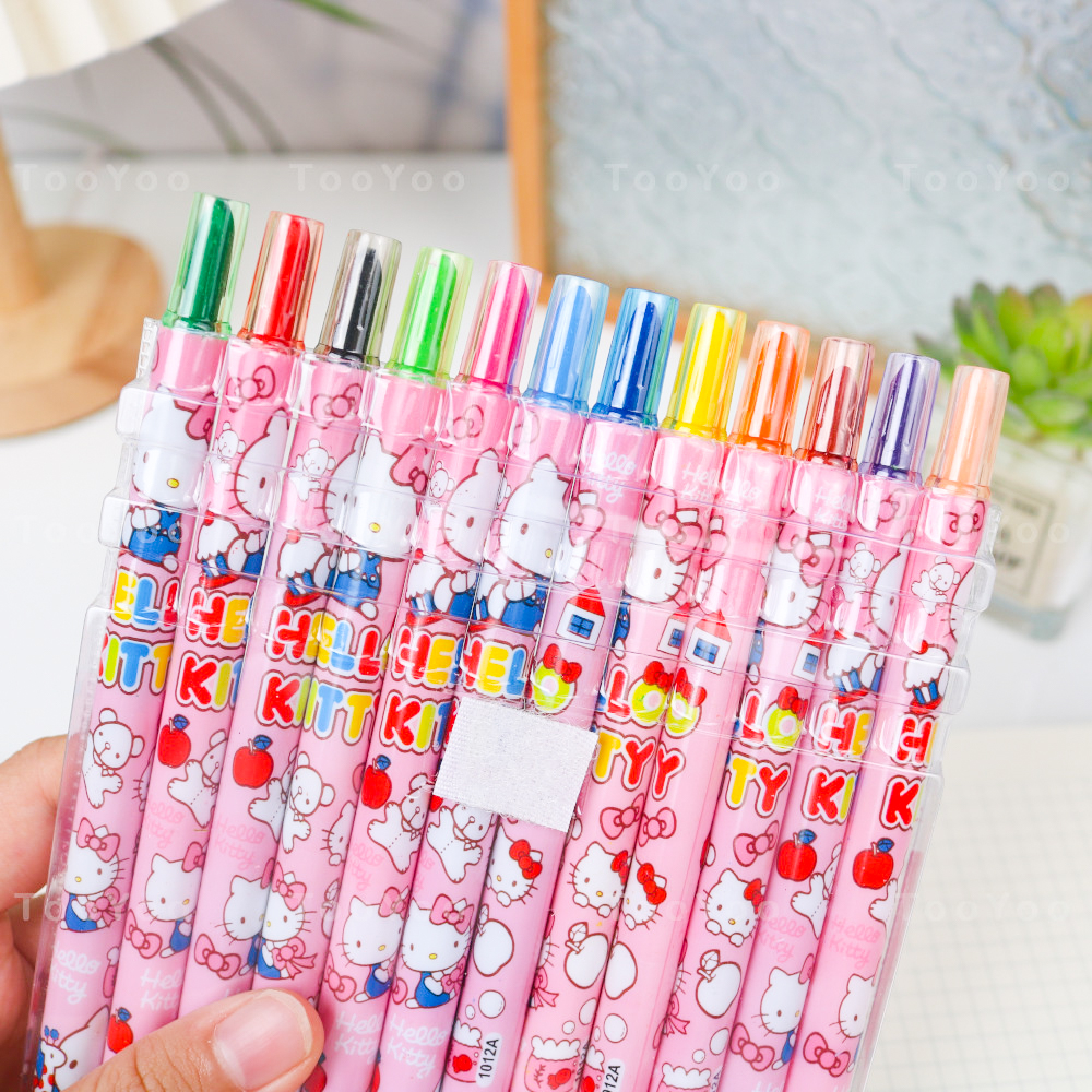 Hộp 12 cây bút sáp màu nắp vặn Hello Kitty dễ thương cute BK00182