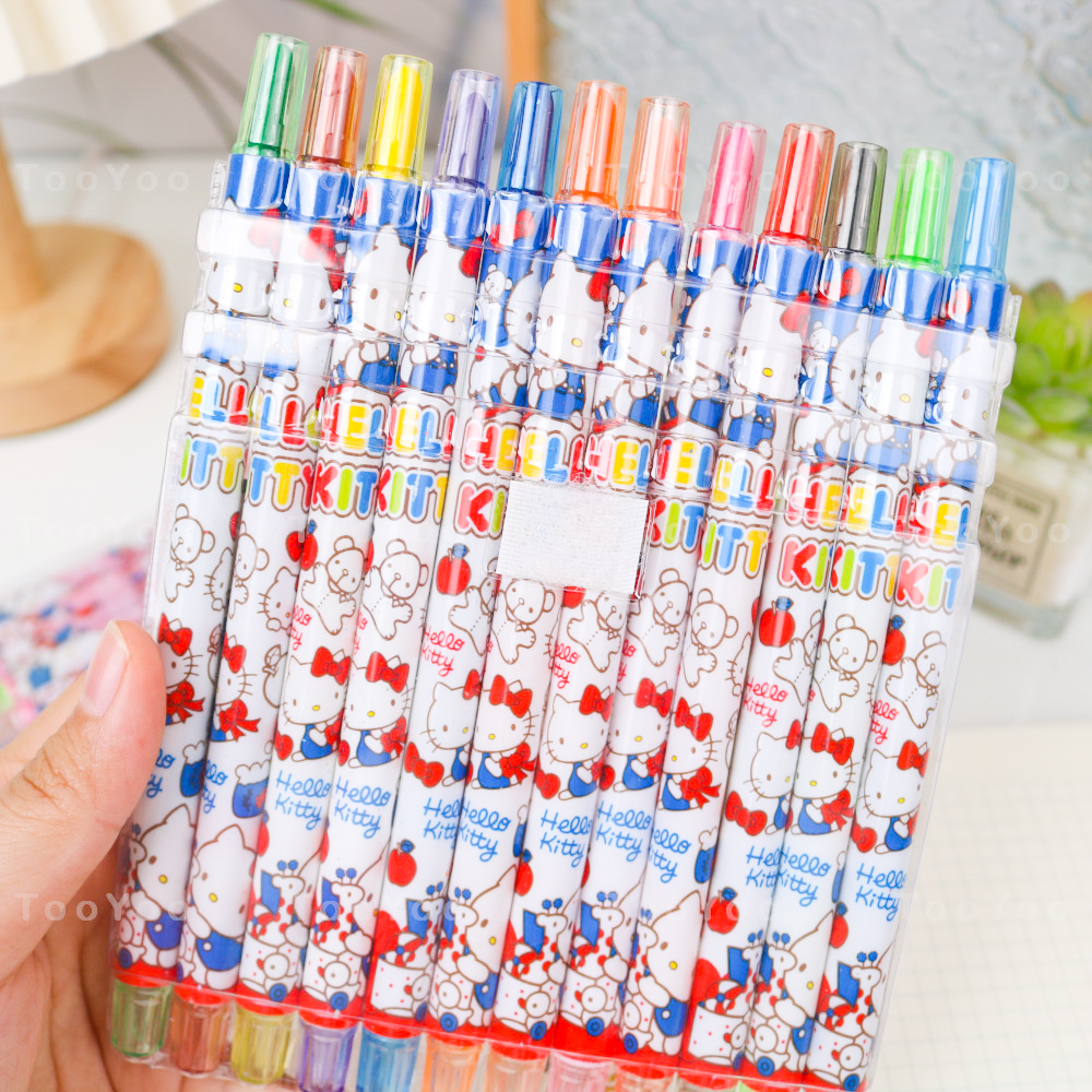 Hộp 12 cây bút sáp màu nắp vặn Hello Kitty dễ thương cute BK00182
