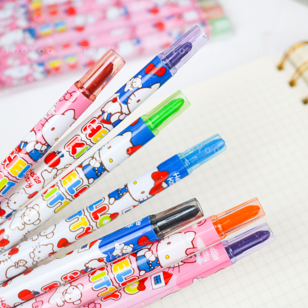 Hộp 12 cây bút sáp màu nắp vặn Hello Kitty dễ thương cute BK00182