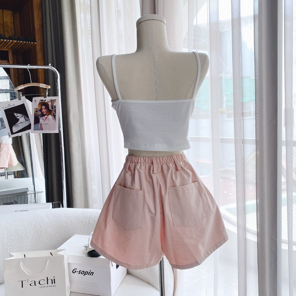 SET 3 MÓN KAKI HỒNG KÈM ÁO CROP TRẮNG 2S + SHORT💕