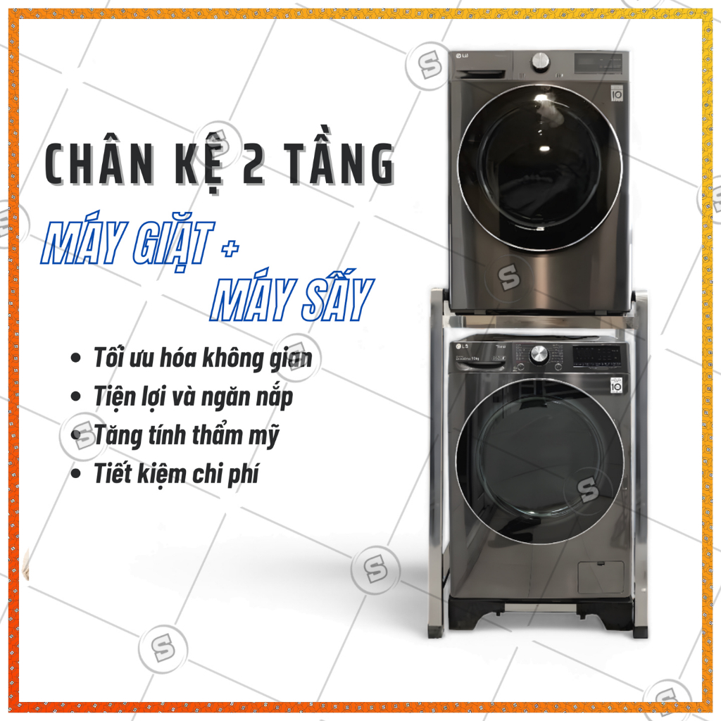 Kệ máy giặt, máy sấy 2 tầng chịu tải đến 300KG, phù hợp các loại máy giặt, máy sấy  - Bảo hành 2 năm