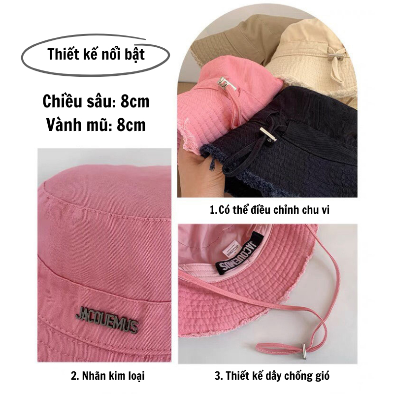 Mũ Bucket Mino Tai Bèo Viền Tua Rua Có Quai Đeo Phong Cách Hàn Quốc Unisex