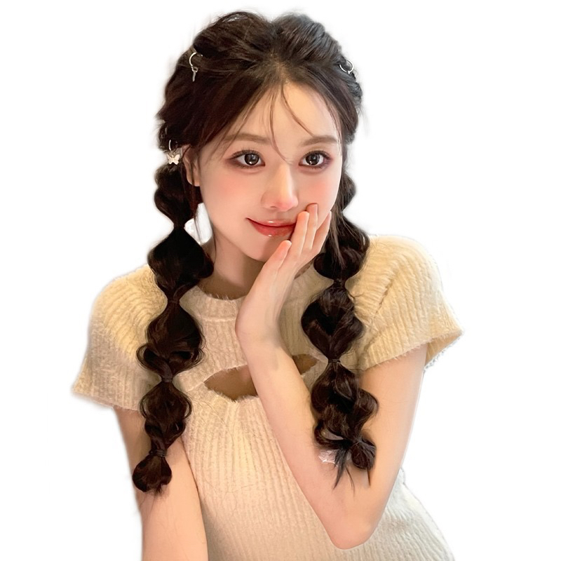 Tóc giả thắt bính highlight cho nữ Beauty, tóc tết bím giả tạo kiểu thắt bím