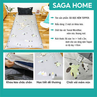 Áo bọc nệm topper tencel microfiber cao cấp mềm mịn có khóa kéo 2 mặt đủ size 1m/ 1m2/ 1m4/ 1m6/ 1m8 x 2m saga home