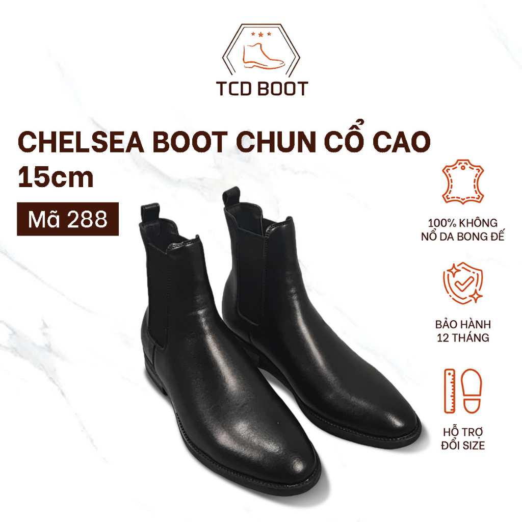 Giày Da Nam Đế Vân Gỗ Chun Cổ Cao 15cm, Chelsea Boots Thiết Kế Ôm Sát Cổ Chân Cao Cấp - Xưởng Giày Chelsea Boot