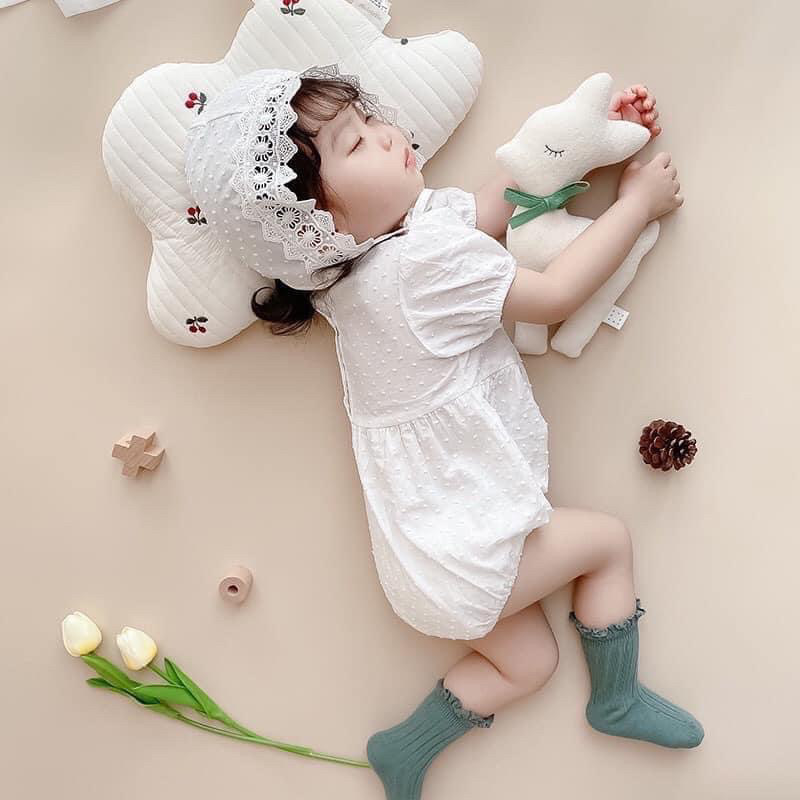 Set bodychip màu trắng tiểu thơ kèm mũ qccc chất siêu mềm mịn sz 8-10kg THƯƠNG HIỆU CAO CẤP
