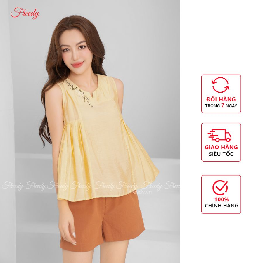 Bộ sát nách nữ Freedy thêu nhành hoa