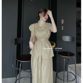 Set đũi thắt eo linen kèm đai vintage yena.closet - set 2 món thô đũi áo sát nách kèm quần suông dài thắt eo cao cấp qc