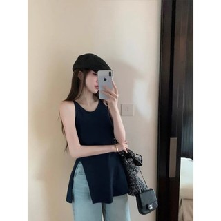Áo thun len mỏng mongtoghi dáng dài cổ yếm xẻ sườn tiểu thư Hàn Quốc ulzzang - Ảnh thật Yena Closet