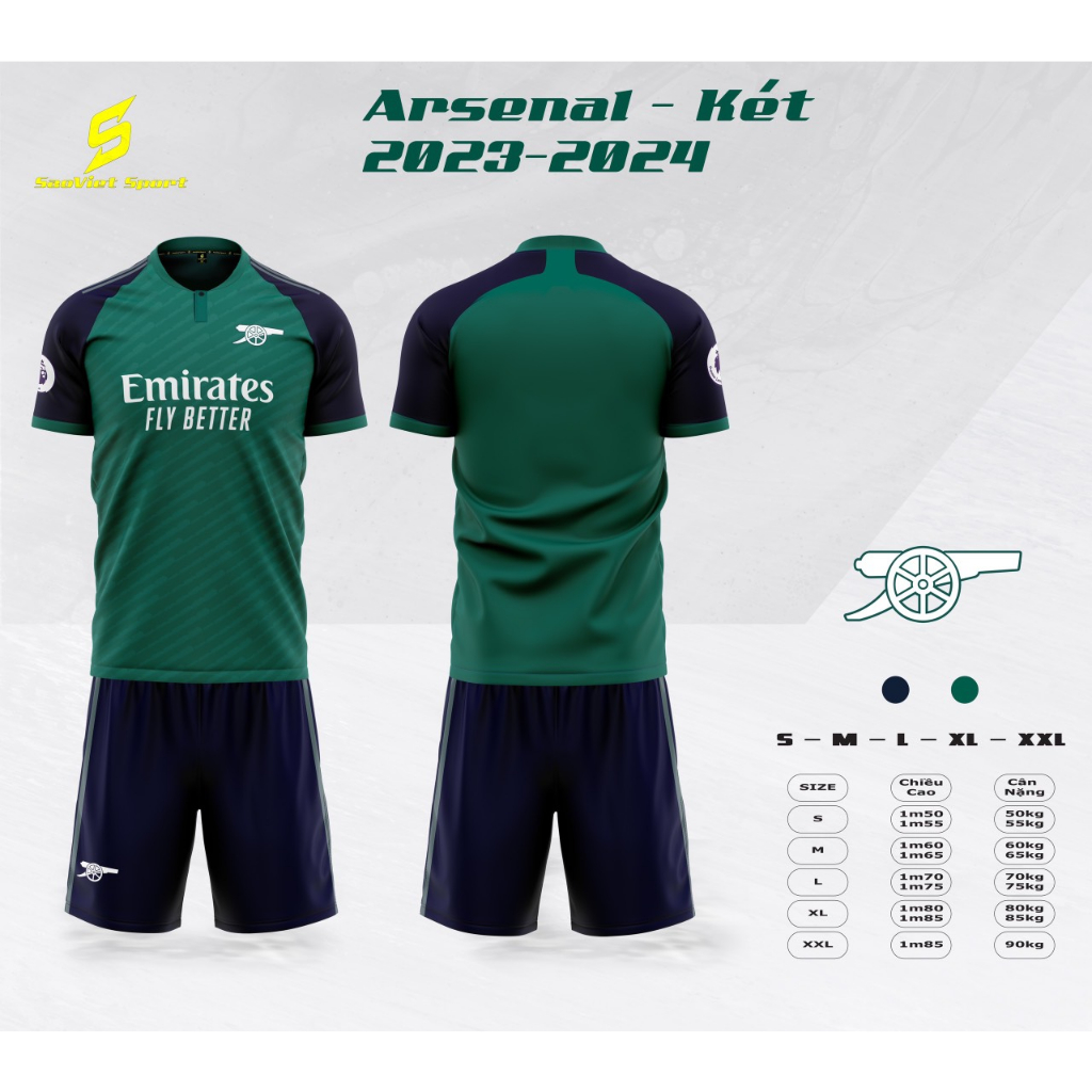 Áo bóng đá nam nữ ARS vải thun lạnh giải 2023