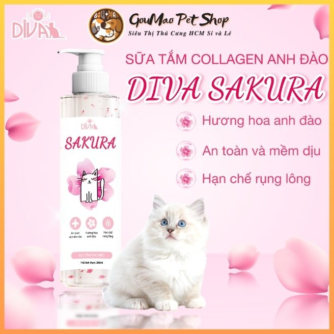 Sữa tắm mèo collagen anh đào DIVA Sakura 265ml - Goumao pet