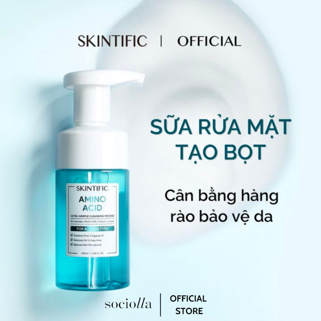 Sữa Rửa Mặt Tạo Bọt Làm Sạch Dịu Nhẹ Skintific Amino Acid Ultra Gentle Cleansing Mousse 100ml