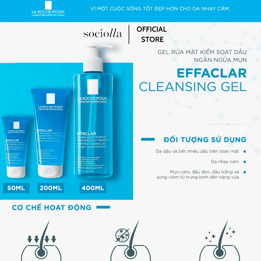 Gel Rửa Mặt Cho Da Dầu Nhạy Cảm La Roche Posay Effaclar Purifying Foaming Gel For Oily Sensitive Skin 50ml