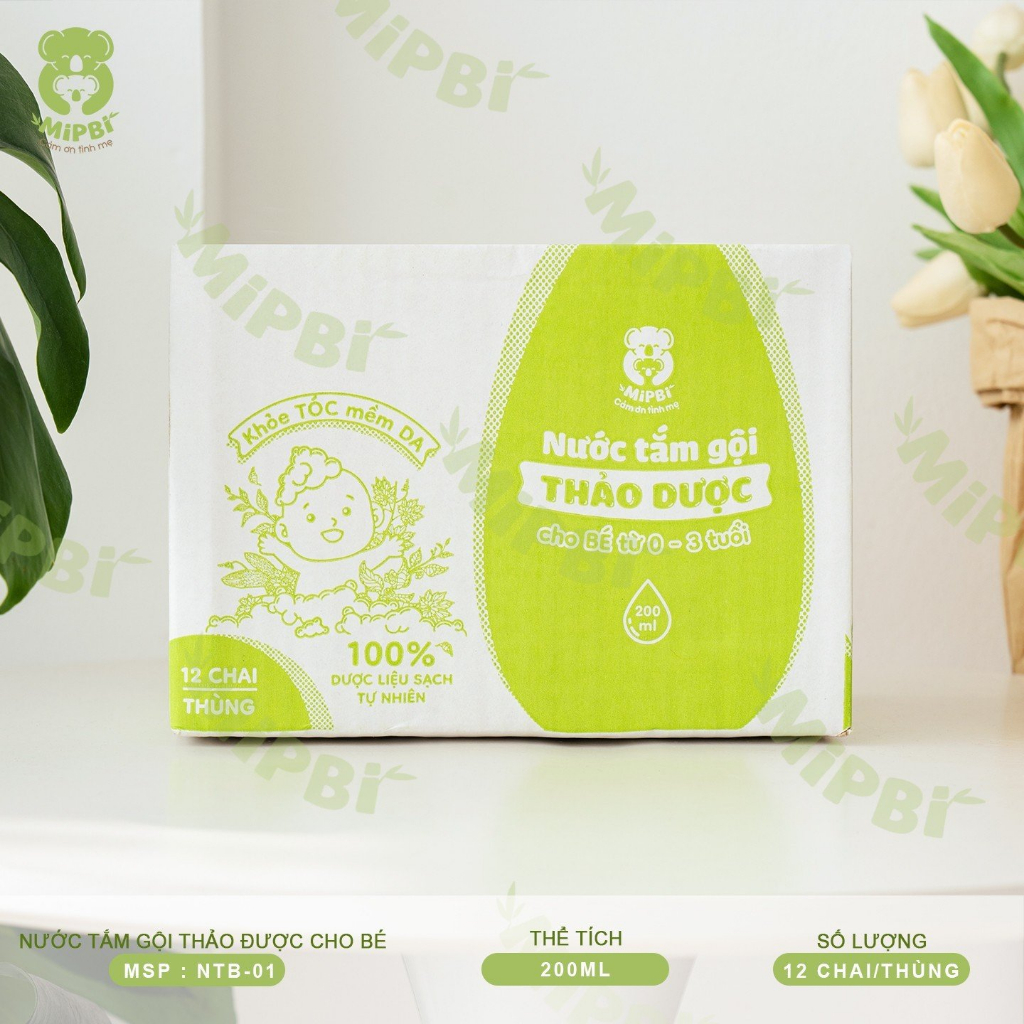 Nước tắm gội thảo dược Mipbi 200ml an toàn cho bé sơ sinh
