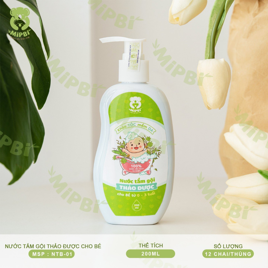 Nước tắm gội thảo dược Mipbi 200ml an toàn cho bé sơ sinh