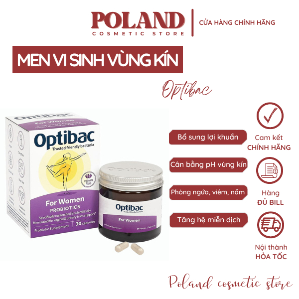 Optibac Tím - Men Vi Sinh Phụ Nữ, Chăm Sóc Phụ Khoa, Chăm Sóc Vùng Kín, Lợi Khuẩn, Tăng Sức Đề Kháng Hộp 30 viên