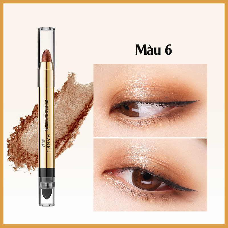 Phấn mắt dạng bút sáng có nhũ lấp lánh HANRU 2 đầu - một đầu phấn nhũ và một đầu tán phấn siêu tiện lợi