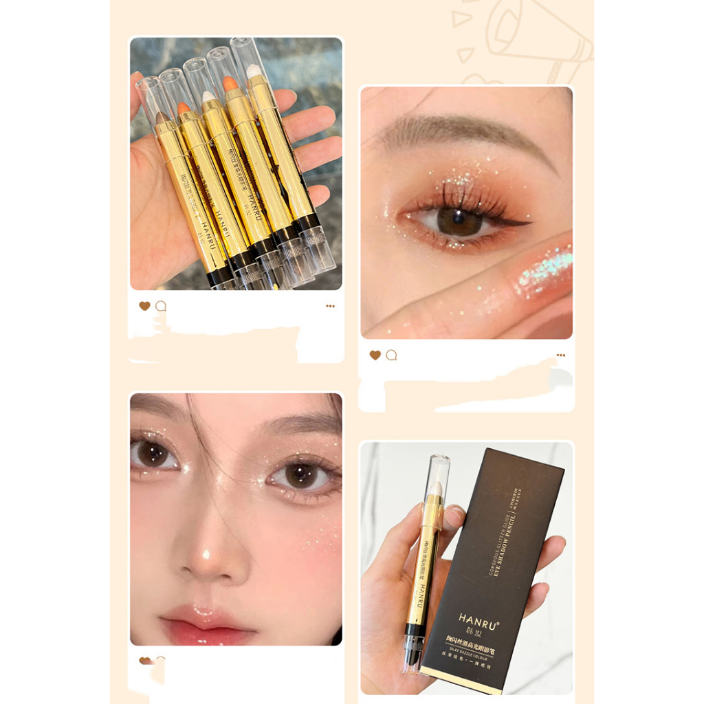 Phấn mắt dạng bút sáng có nhũ lấp lánh HANRU 2 đầu - một đầu phấn nhũ và một đầu tán phấn siêu tiện lợi