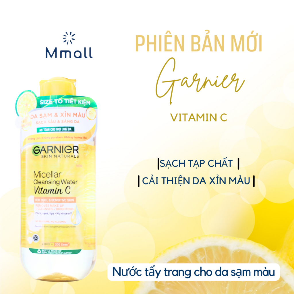 Nước tẩy trang Garnier Micellar Cleansing Water tẩy trang da mặt dịu nhẹ sạch sâu - Garnier vàng, xanh và hồng | Mmall_v