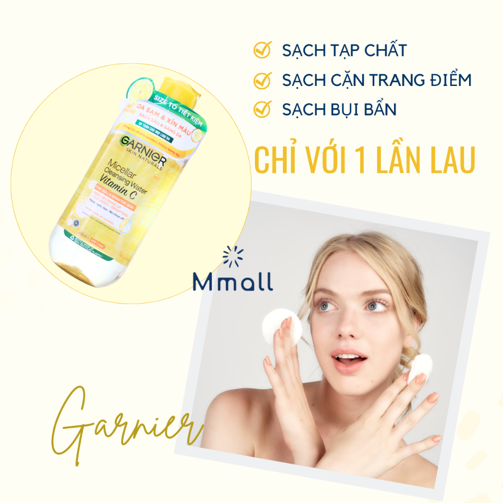 Nước tẩy trang Garnier Micellar Cleansing Water tẩy trang da mặt dịu nhẹ sạch sâu - Garnier vàng, xanh và hồng | Mmall_v
