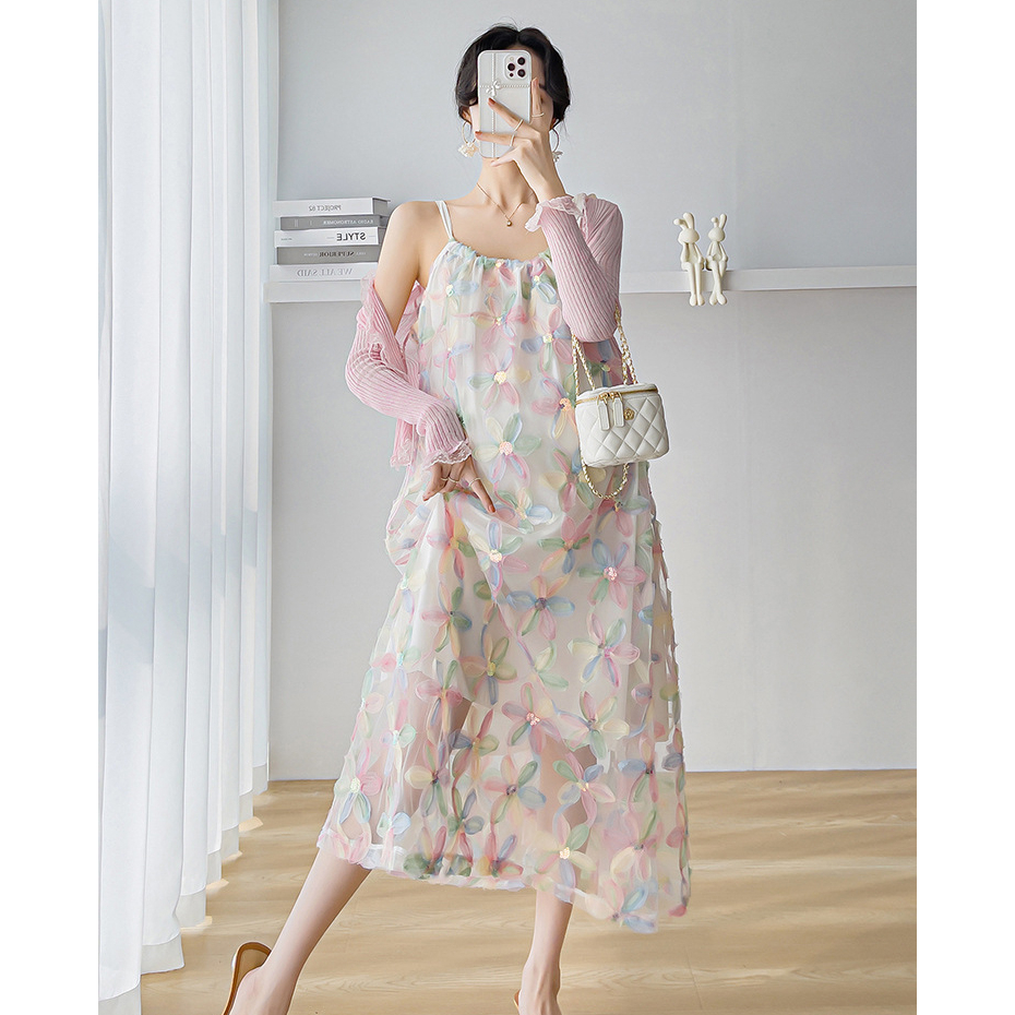Young Mom | Set váy bầu kèm áo khoác SET171 họa tiết hoa xinh xắn, sang trọng, mùa hè mát mẻ, hàng nhập Quảng Châu