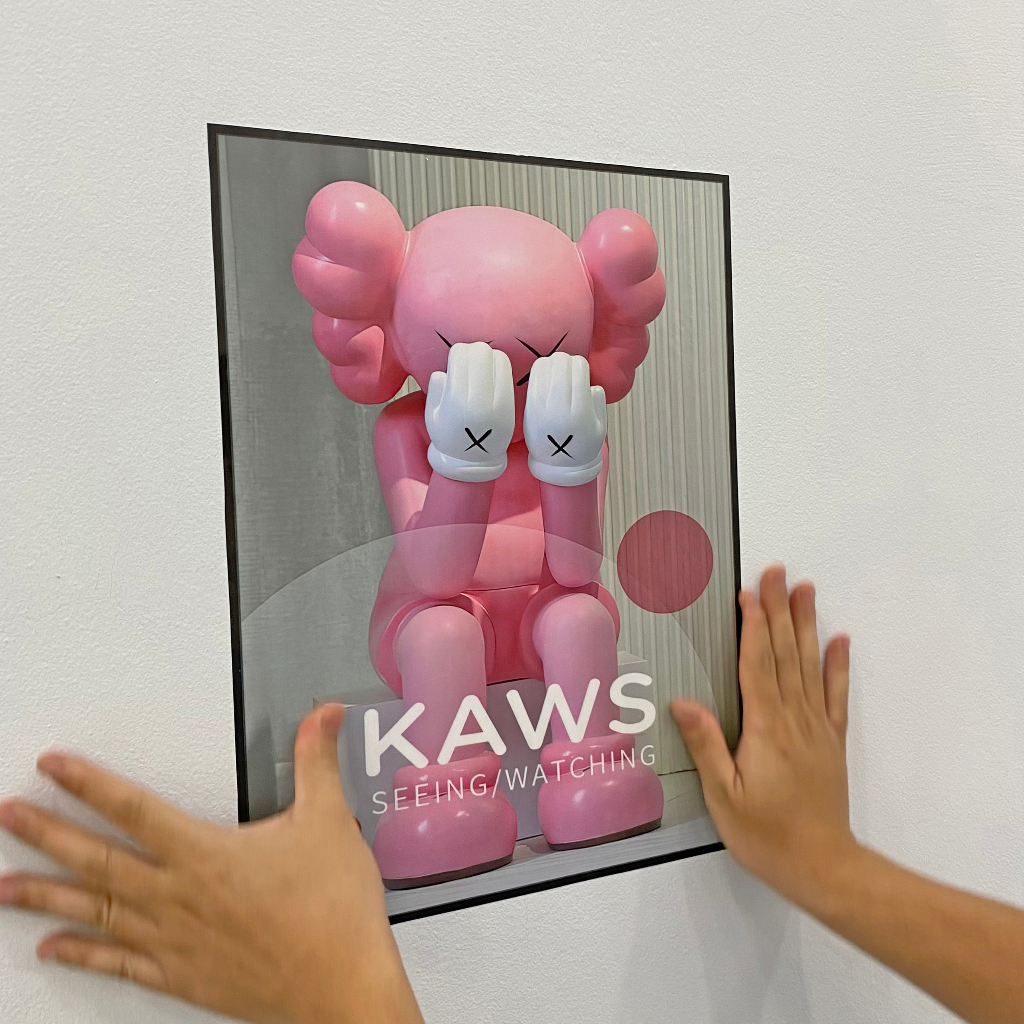 Tranh decal dán tường 3D giả LED gấu Bearbrick KAWS sang trọng hiện đại
