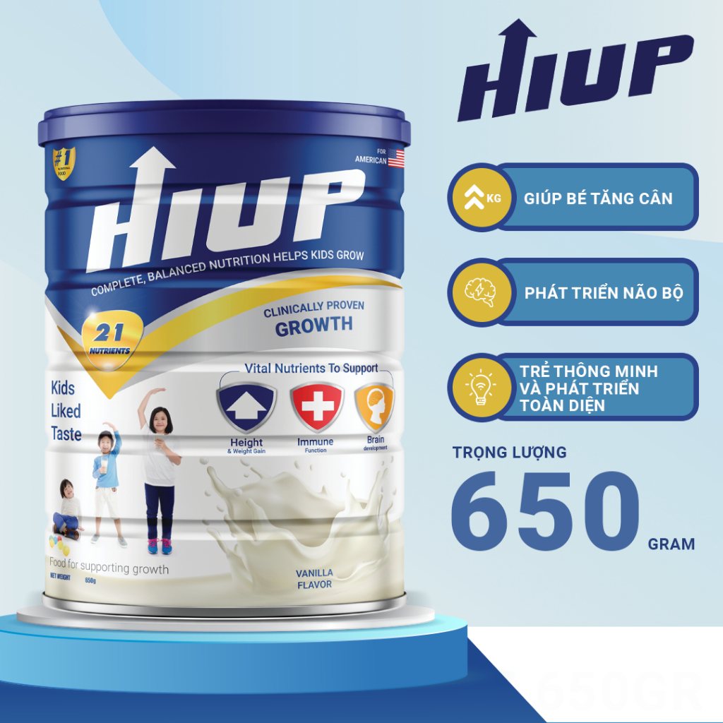 Sữa bột HIUP tăng chiều cao cho trẻ từ 2 đến 15 tuổi - Hộp 650gram