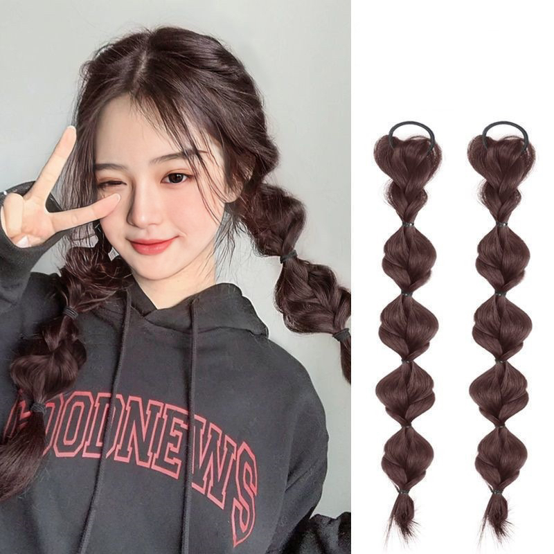 Tóc giả thắt bính highlight cho nữ Beauty, tóc tết bím giả tạo kiểu thắt bím