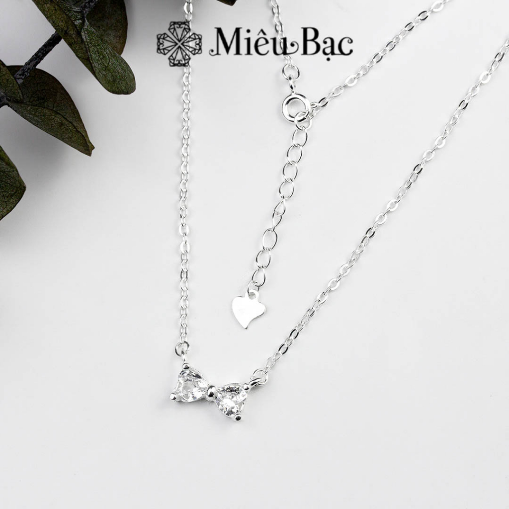 Dây chuyền bạc nữ Miêu Bạc nơ đá trắng dễ thương chất liệu bạc 925 thời trang phụ kiện trang sức nữ MD19