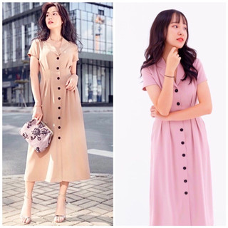 Đầm sơ mi nút đen 2 màu