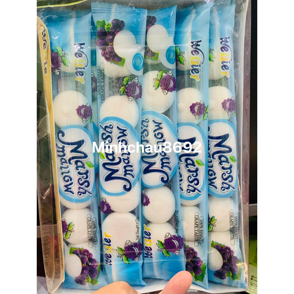 Kẹo marshmallow hình bánh bao nhân mứt siro hộp 30 gói x6 viên