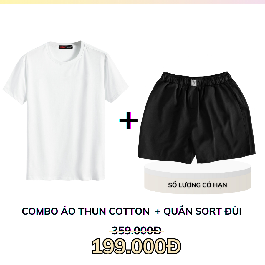 Set áo thun trơn cotton trắng 9021 kèm quần short đùi nam kate 4071 trẻ trung LADOS-7106 form đẹp, mặc nhà đi chơi