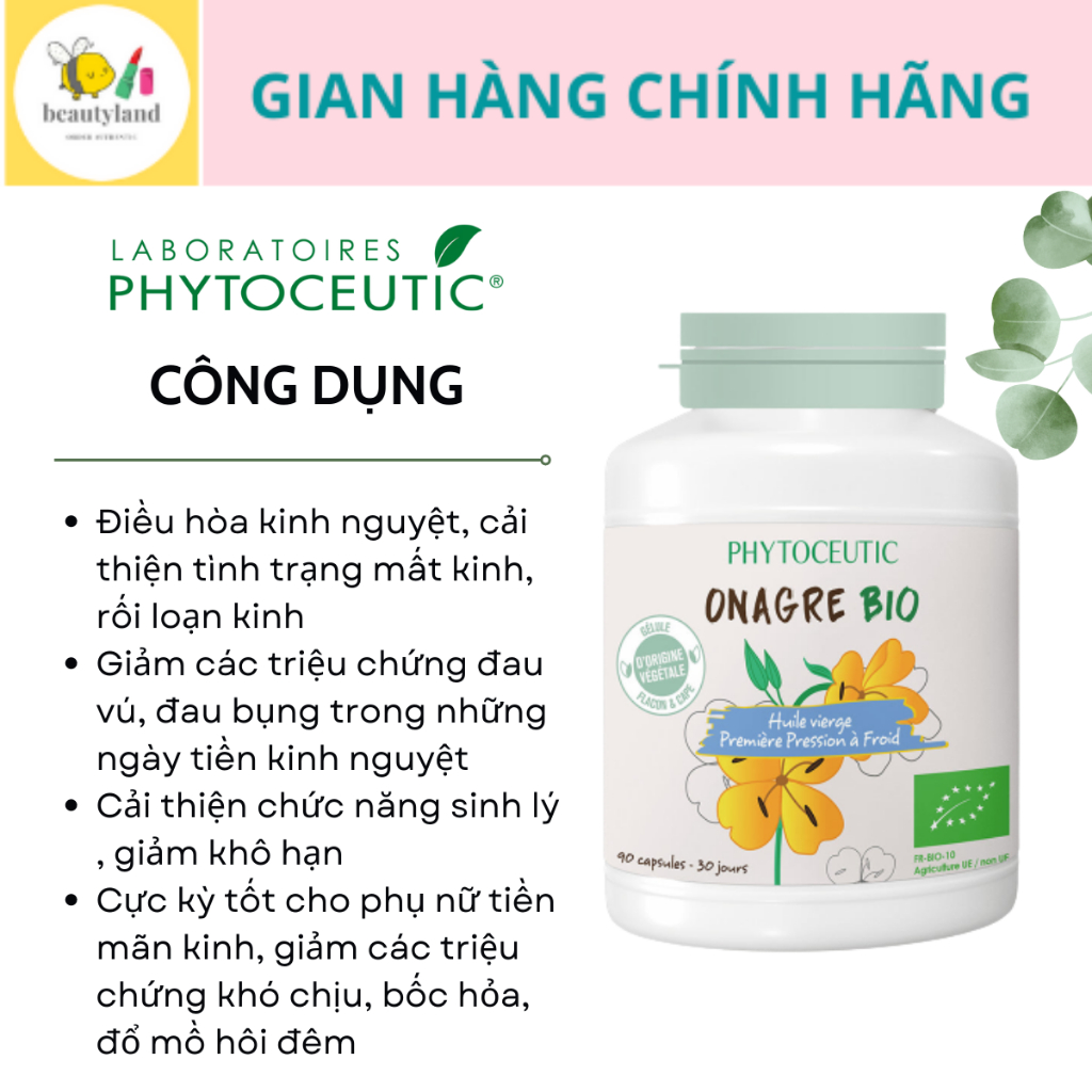 Tinh dầu hoa anh thảo hữu cơ Pháp Huile Onagre Bio Phytoceutic hàm lượng cao 1500mg hộp 90 viên