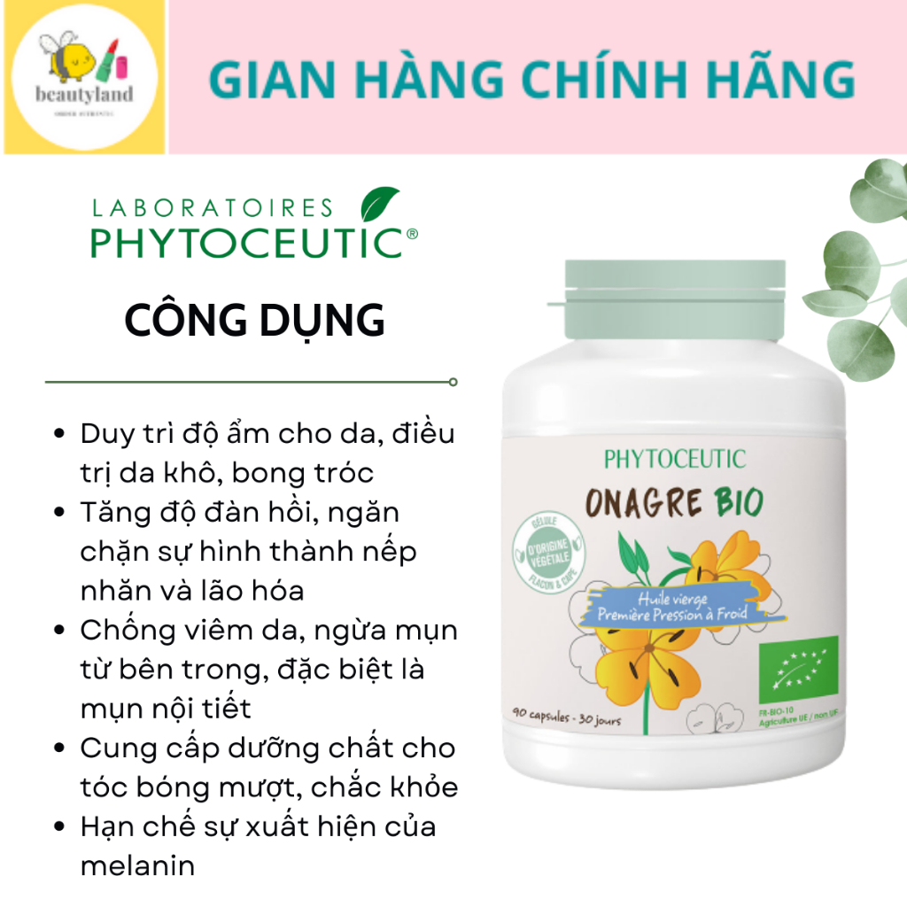 Tinh dầu hoa anh thảo hữu cơ Pháp Huile Onagre Bio Phytoceutic hàm lượng cao 1500mg hộp 90 viên