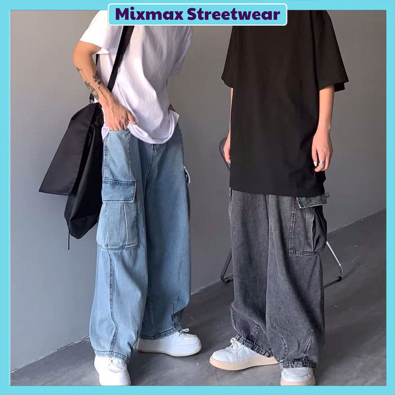  Quần bò jeans ống rộng túi hộp Oversize unisex Ulzzang siêu chất ❤️