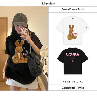 Áo thun oversize và form fit Killsystem Bunny Private màu trắng đen chất thun cotton tay ngắn nam nữ