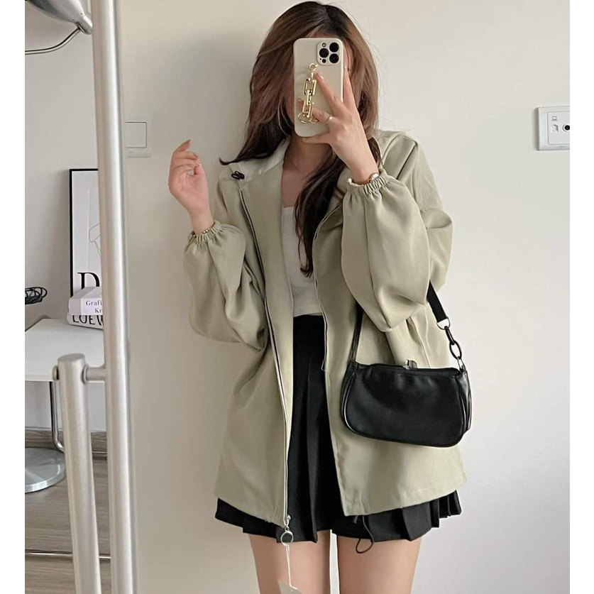 Áo Khoác Nhung Lì Dáng Rộng 2 Lớp Tay Dài Bo Chun, Labibi