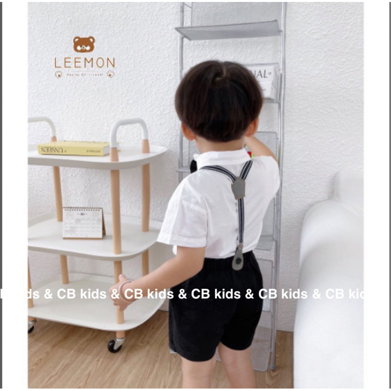 Bộ công tử áo sơmi trắng quần kaki đen kèm đai cho bé trai