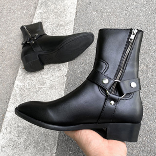 Giày Nam Da Bò Harness Boot, Giày Cao Cổ, Boot Nam Đế Cao 5cm, Giày Nam Cao Cấp Da Nappa Bóng Kéo Khóa Có Đai Xích - 868