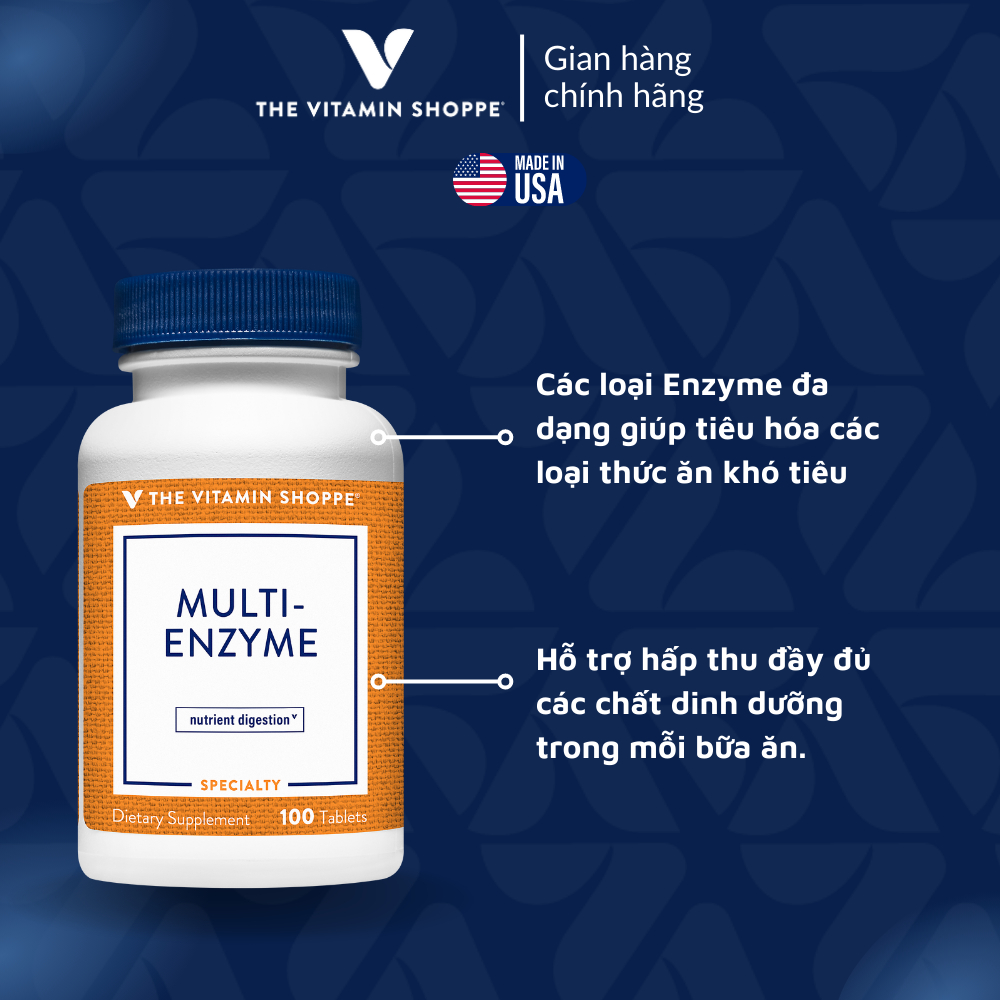 Men tiêu hóa hỗ trợ đường ruột The Vitamin Shoppe Multi-Enzyme 100 viên