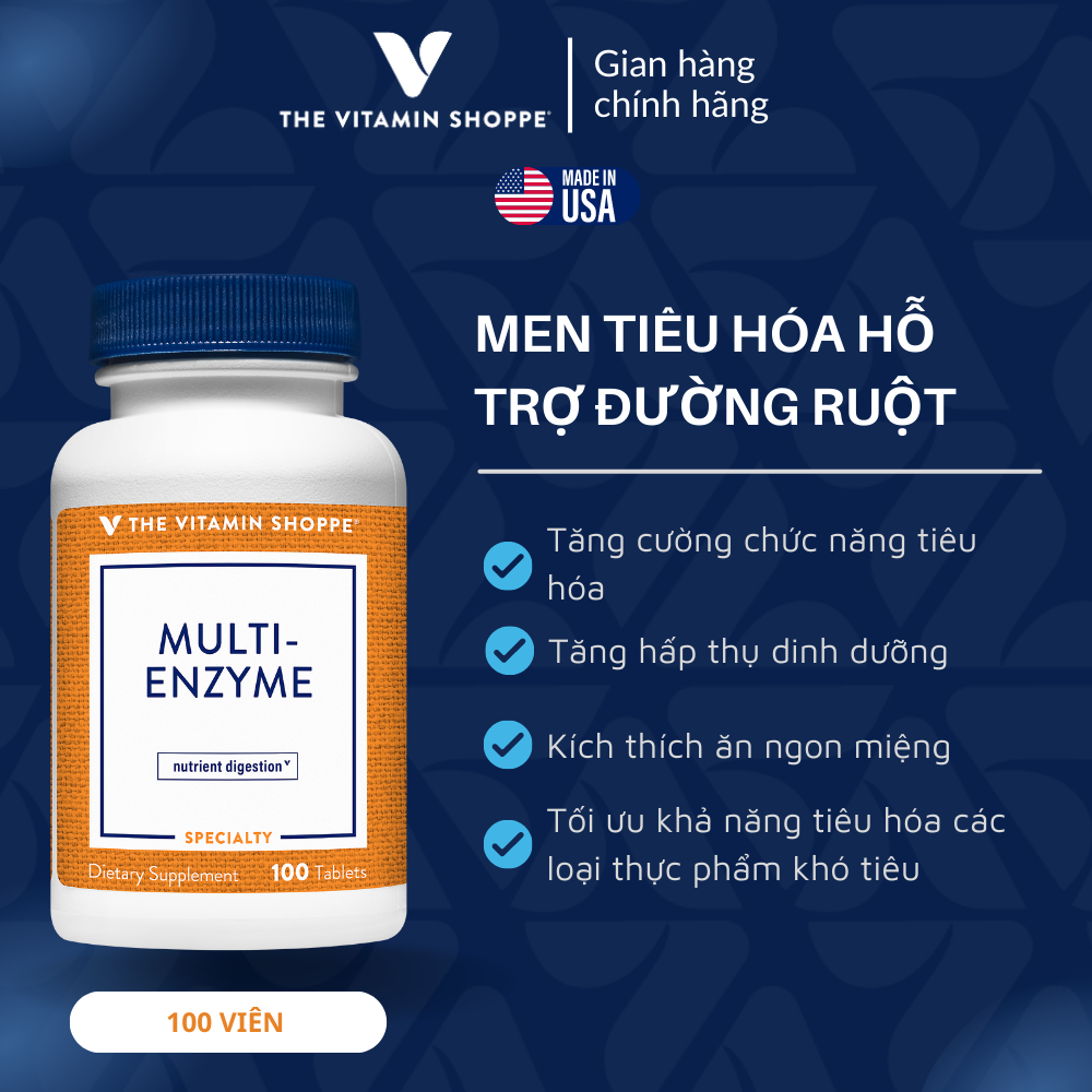 Men tiêu hóa hỗ trợ đường ruột The Vitamin Shoppe Multi-Enzyme 100 viên