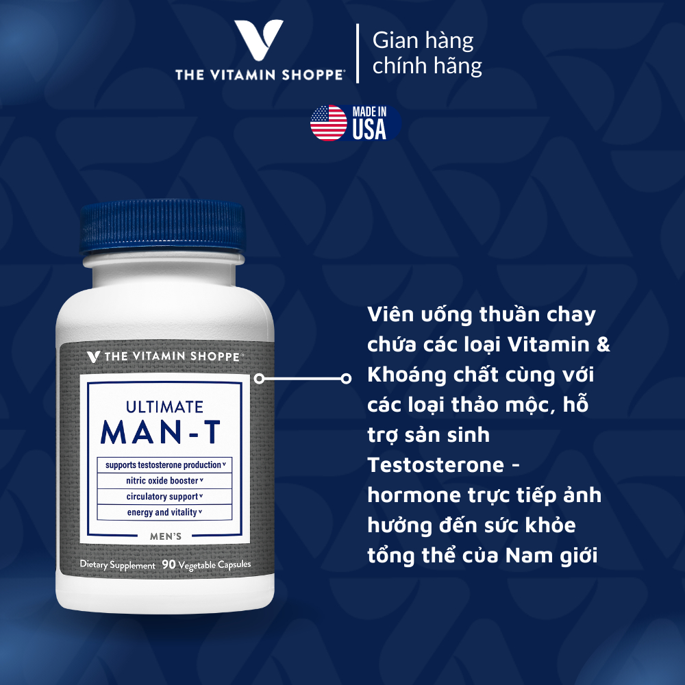 Viên uống tăng cường sinh lý nam giới THE VITAMIN SHOPPE Ultimate Man-T 90 viên